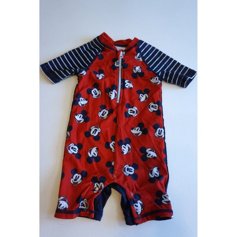 Disney Junior Mickey Mouse Red Blue Striped Rash Guard Swimsuit 18M RK1.K5000